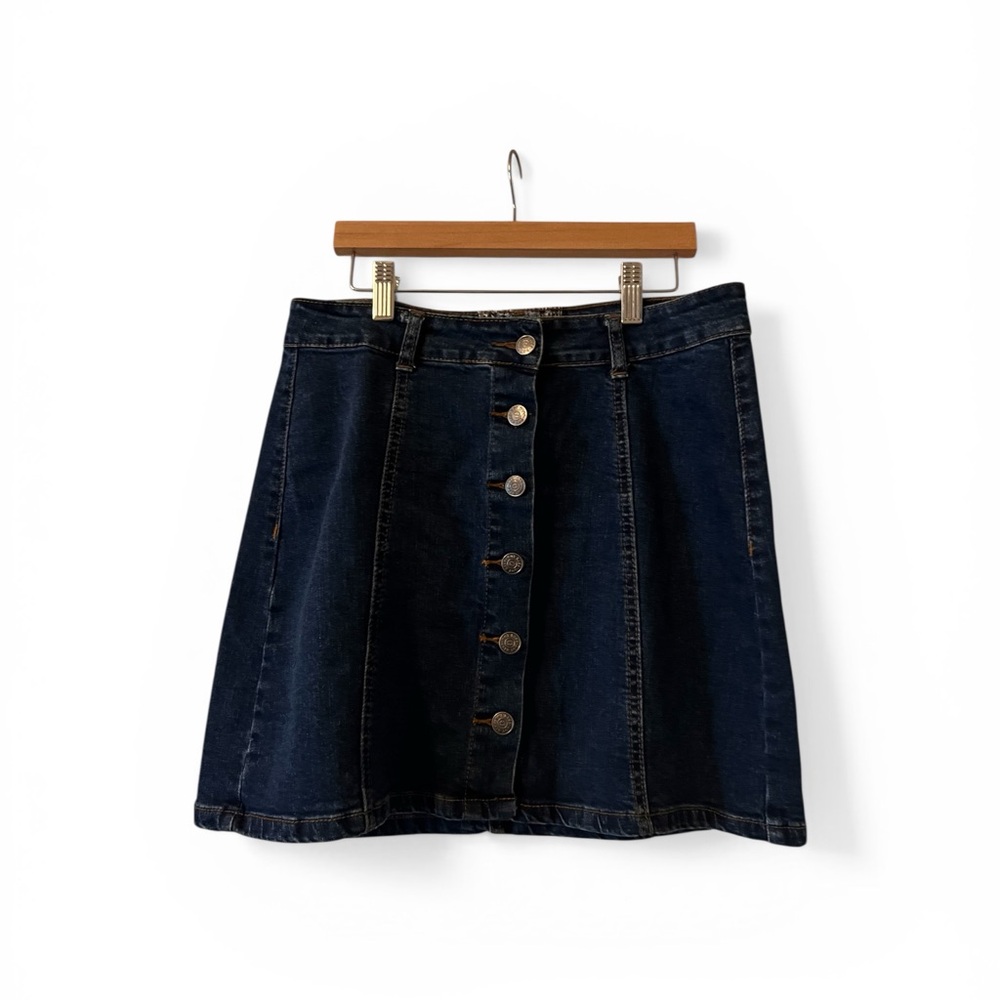 Hot Kiss Dark Blue A-Line Skirt with Buttons